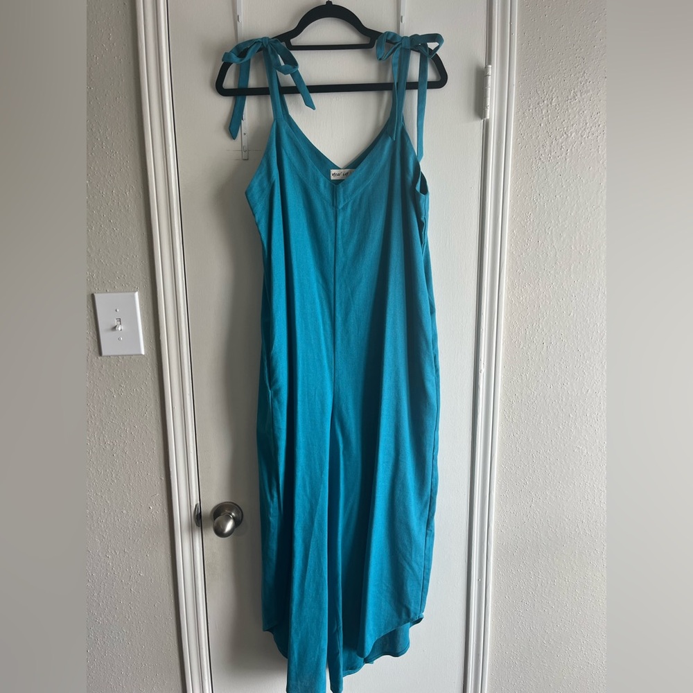 Turquoise Tie Strap Jumpsuit